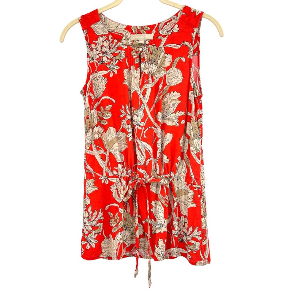 Banana Republic Floral Blouse Sleeveless Top Tie Waist Size Petite‎ XS PXS